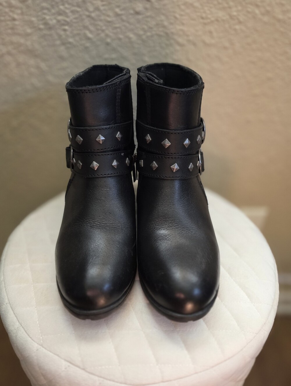 Black Studded Harley Davidson Ankle Boots - Women's Fashion Booties